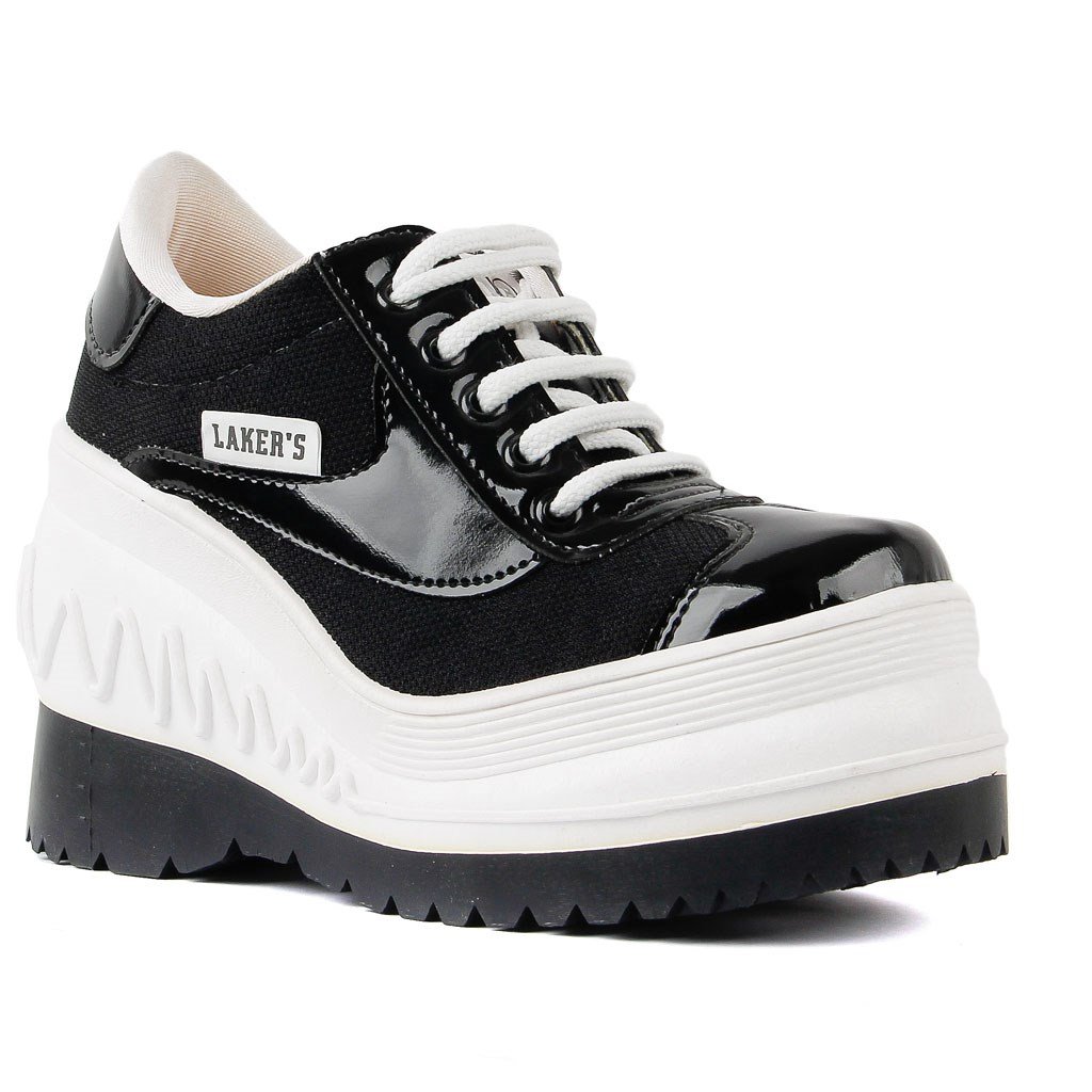 Sail Lakers - Black Patent Leather High Sole Lace Up Women's Casual ...