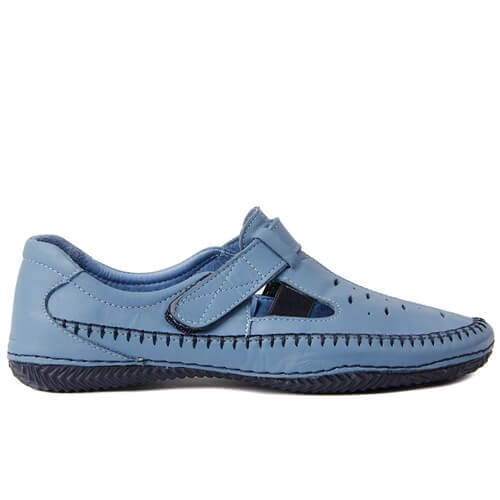Estile - Hakiki Deri Kot Mavi Zımbalı Kadın Ayakkabı
