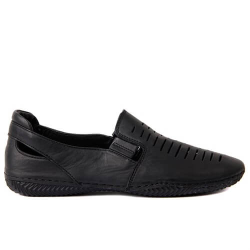 Estile - Hakiki Deri Siyah Zımbalı Kadın Ayakkabı