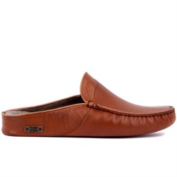 Tobacco Leather Mens Home Slippers