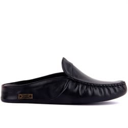 Black Leather Mens Home Slippers