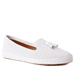 Estile - Hakiki Deri Beyaz Rengi Püsküllü Kadın Ayakkabı